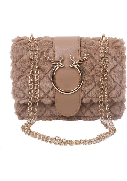 Küçük Çanta Kadın Zincir Çanta Kuzu Yünü Peluş Omuz Çantası Moda Crossbody Çanta (Yurt Dışından)