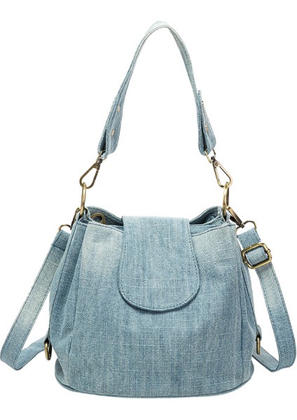 Denim Crossbody Tek Omuz Askılı Kadın Çantası Üç Katmanlı Cep Çok Bölmeli Anne Çantası (Yurt Dışından)