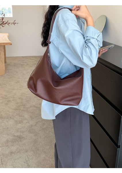 Büyük Kapasiteli Kadın Çantası Yumuşak Deri Pu Omuz Çantası Kadın Üst Düzey Retro Crossbody Çanta (Yurt Dışından)
