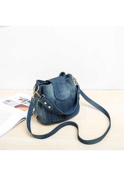 Denim Crossbody Tek Omuz Askılı Kadın Çantası Üç Katmanlı Cep Çok Bölmeli Anne Çantası (Yurt Dışından)