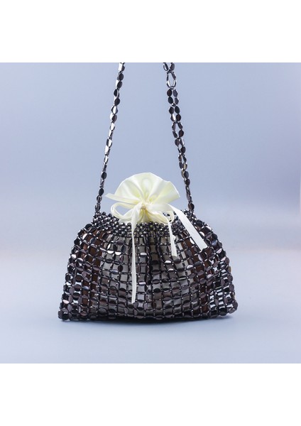 El Yapımı Gümüş Altın Düz Boncuklar Boncuklu Dokuma Büyük Moda Trendi Omuz Çantası (Yurt Dışından)