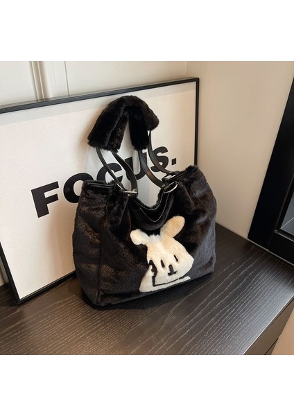 Büyük Kapasiteli Çanta Kore Tavşanı Peluş Tote Çanta Kadın Çok Yönlü Banliyö Çantası Fransız Omuz Çantası (Yurt Dışından)