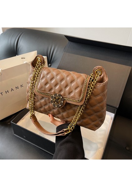 Elmas Zincir Çanta Kadın Büyük Kapasiteli Moda Sonbahar ve Kış Çok Yönlü Üst Düzey Kadın Omuz Crossbody Çantası (Yurt Dışından)