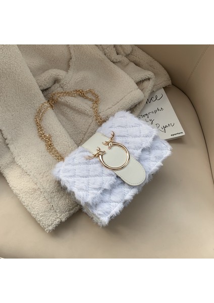 Küçük Çanta Kadın Zincir Çanta Kuzu Yünü Peluş Omuz Çantası Moda Crossbody Çanta (Yurt Dışından)