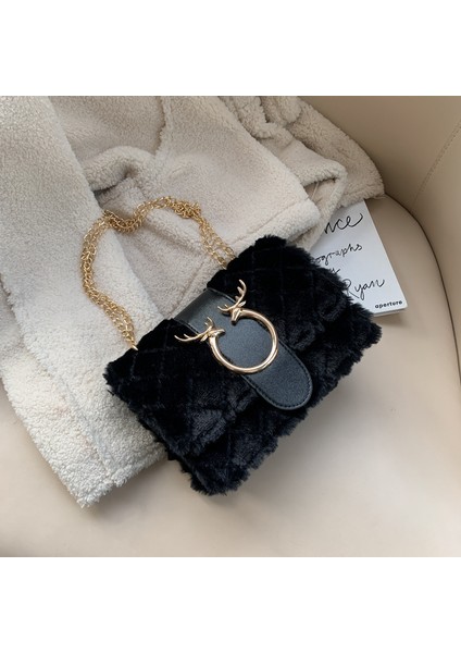 Küçük Çanta Kadın Zincir Çanta Kuzu Yünü Peluş Omuz Çantası Moda Crossbody Çanta (Yurt Dışından)
