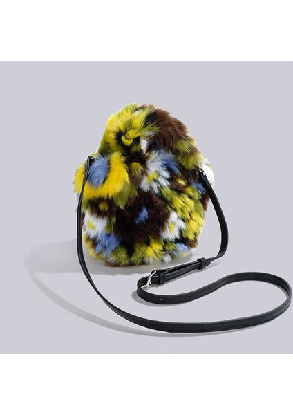 Sevimli Yağlıboya Çiçek Peluş Çanta Omuz Crossbody Çok Yönlü Sonbahar ve Kış Kova Tote Çanta Kadınlar Için (Yurt Dışından)