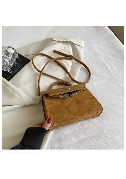 Kadınlar Için Üst Düzey Küçük Çanta, Modaya Uygun Geyik Derisi Kadife Kelly Çantası, Retro Çok Yönlü Omuz Çapraz Askılı Çanta (Yurt Dışından)