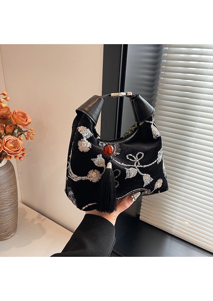 El Taşıma Yeni Çin Tarzı Ulusal Tarzı Çanta Kadın Çanta 2024 Yaz Nakış Niş Üst Düzey Tek Omuz Crossbody Çanta (Yurt Dışından)