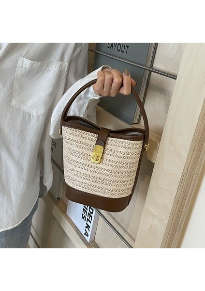 Kore Ins Rahat Dokuma Hasır Çanta 2024 Yeni Tembel Tarzı Tatil Moda Taşınabilir Crossbody Çanta Kovası (Yurt Dışından)