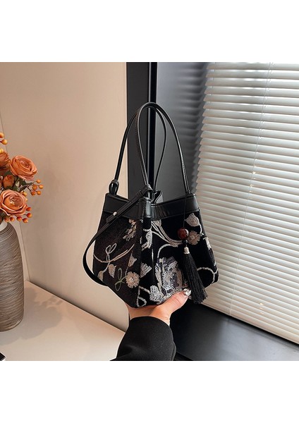 El Taşıma Yeni Çin Tarzı Ulusal Tarzı Çanta Kadın Çanta 2024 Yaz Nakış Niş Üst Düzey Tek Omuz Crossbody Çanta (Yurt Dışından)