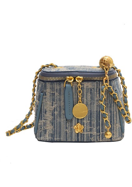 Kadınlar Için Üst Düzey Çok Yönlü Kova Çantası, Şık Denim Çizgili Zincir Çapraz Askılı Çanta, Modaya Uygun Gündelik Moda Bozuk Para Cüzdanı (Yurt Dışından)