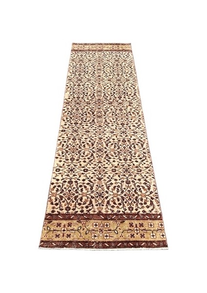 El Dokuma Eskitme Yolluk 80X260 Krem Kahve Vıntage Halı