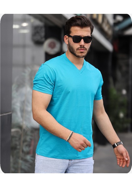 Mens Style Pamuklu V Yaka Tişört