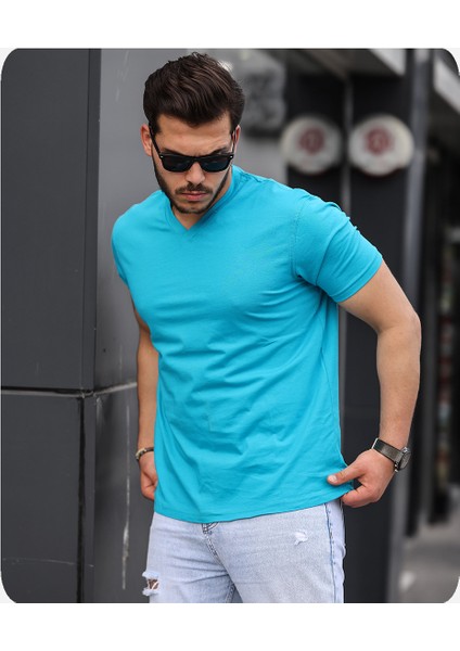Mens Style Pamuklu V Yaka Tişört