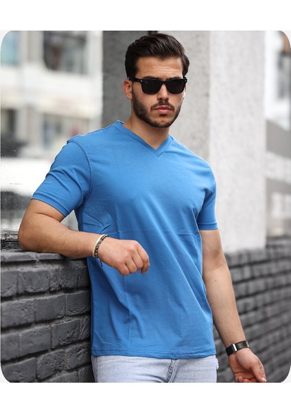 Mens Style Pamuklu V Yaka Tişört