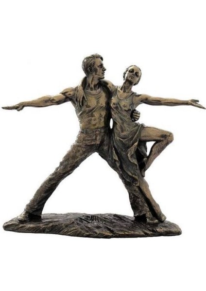 Veronese Poliserin Biblo Wise Tangocu Çift, 25x24x9,5cm, Bronz Kaplama, Beyaz