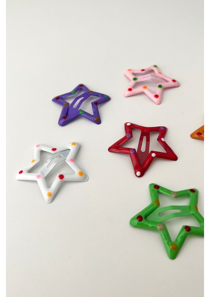 Renkli 6 Lı Yıldız Çıtçıt Star Toka (Ölçü:3 Cm)