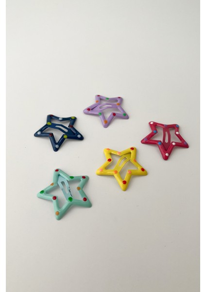 Renkli 5 Li Yıldız Çıtçıt Star Toka (Ölçü:3cm)