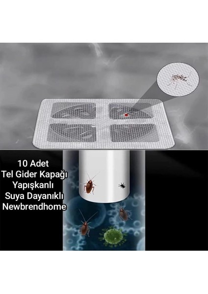 Banyo Duş Gider Süzgeci 10 ADET Gider Kapağı Saç Küvet Drenajı Duş Tahliye Kapağı 10X10 cm Yapışkanlı Temizlik Teli
