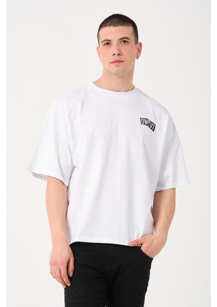Erkek Bisiklet Yaka Logo Detaylı Oversize T-Shirt
