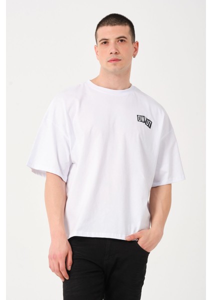 Erkek Bisiklet Yaka Logo Detaylı Oversize T-Shirt