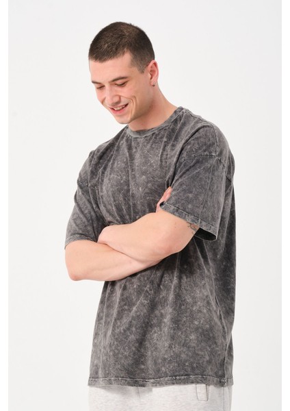 Erkek Bisiklet Yaka Oversize Yıkamalı T-Shirt modelleri