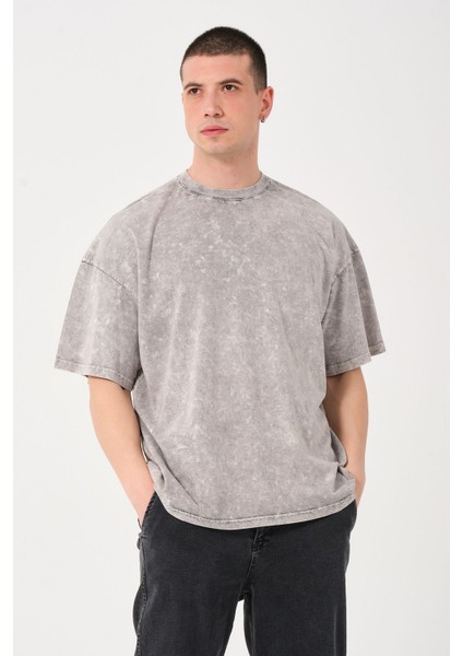 Erkek Bisiklet Yaka Oversize Yıkamalı T-Shirt fiyatları