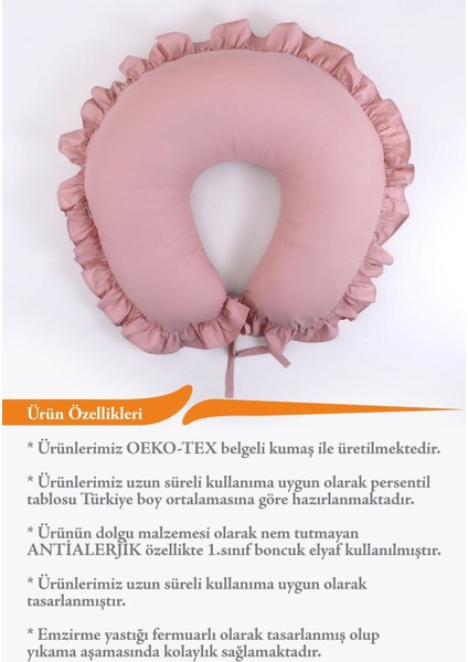 Tekno Trust Pamuklu Emzirme Yastığı, Emzirme Önlüğü Set - Pamuklu Kumaş - Pudra Fırfırlı Düz