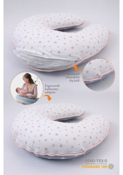 Emzirme Yastığı ve Önlüğü Seti, Pamuklu, Açık Gri Bebepembe Desen fiyatları