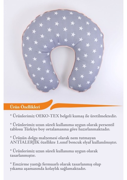 Emzirme Yastığı ve Önlüğü Seti, Pamuklu, Açık Gri Bebepembe Desen modelleri