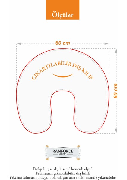 Emzirme Yastığı ve Önlüğü Seti, Pamuklu, Açık Gri Bebepembe Desen fırsatları