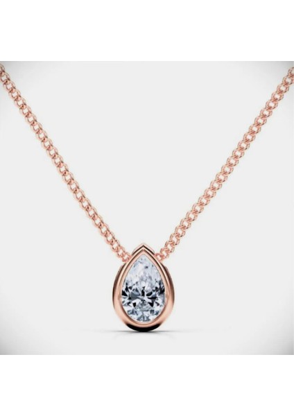 Diamond Serisi Selena Kristal Taş Gümüş Yollu Rose Gold Kaplama Kolye