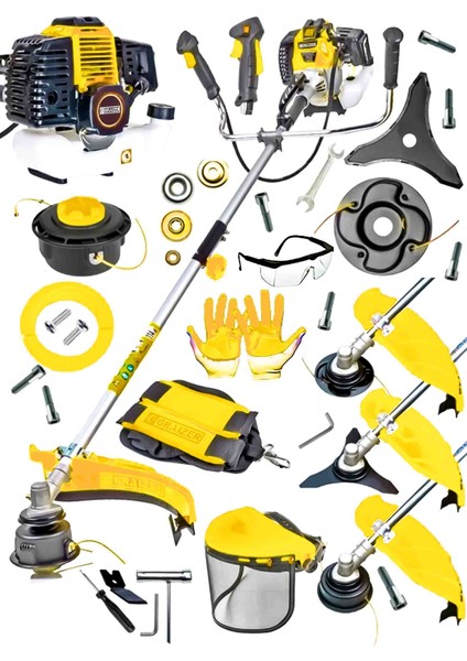 Alman 20000 Rpm Yan Tipi Benzinli Motorlu Ot Çalı Tırpanı Çim Biçme Makinesi Tirpan Pro Set fiyatları