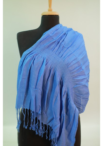 Mavi Polyester - Cotton Eşarp Şal