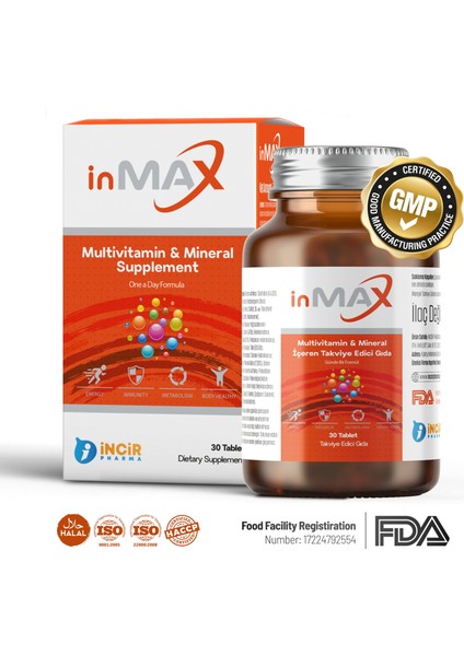 Multivitamin Mineral Takviyesi (IMMUNACE DESTEĞİ) Kompleks Formül Kadın Veya Erkek Için 30 Tablet