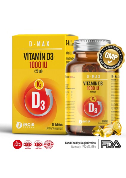 Vitamin D3K2 (VİTAMİN C) İçerikli Soft Jel Kapsül Yüksek Emilim Düzeyi Kompleks Formül