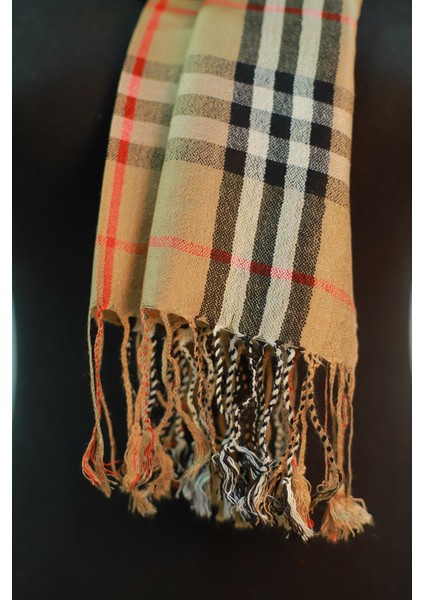 Açık Kahve Siyah Viskon - Cotton Şal