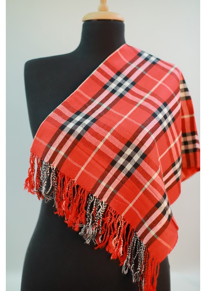 Kırmızı Siyah Viskon - Cotton Şal