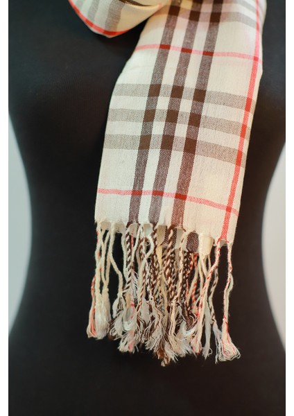 Ekru Kahve Viskon - Cotton Şal