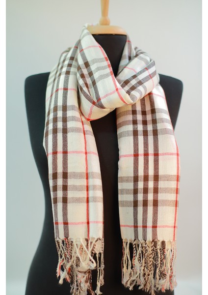 Ekru Kahve Viskon - Cotton Şal