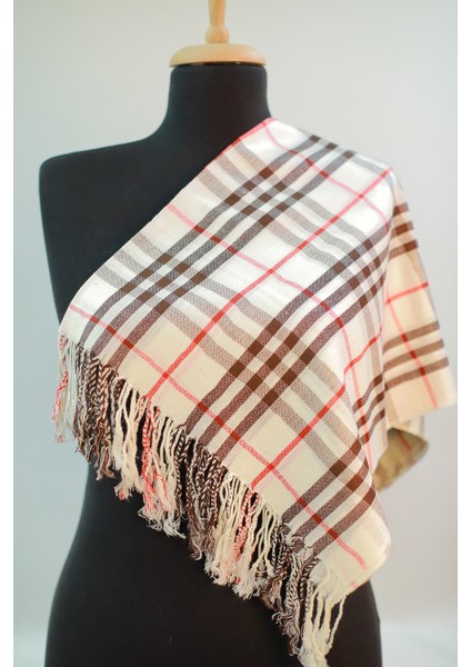 Ekru Kahve Viskon - Cotton Şal