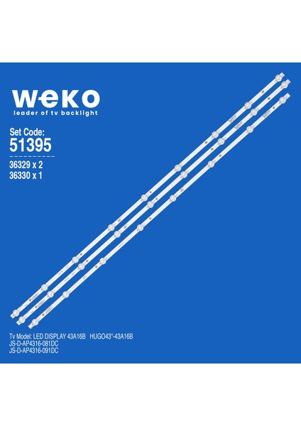 Wkset-6395 36329X2 36330X1 Js-D-Ap4316-081Dc/91Dc 3 Adet Led Bar