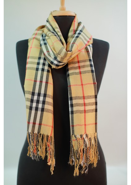 Bej Siyah Viskon - Cotton Şal