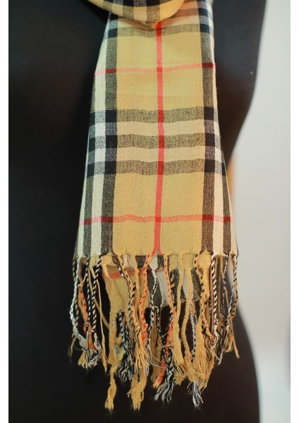 Bej Siyah Viskon - Cotton Şal