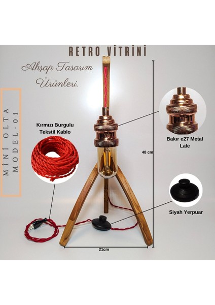 El Yapımı Doğal Dekoratif Ahşap Lamba Mini Olta Model-01.