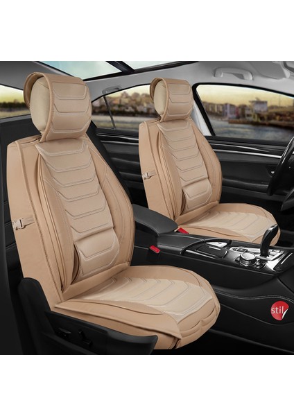 Renault Laguna 2 Uyumlu Lüx Deri Oto Koltuk Kılıfı Ön Arka Takım Akdeniz Serisi Bej Sc