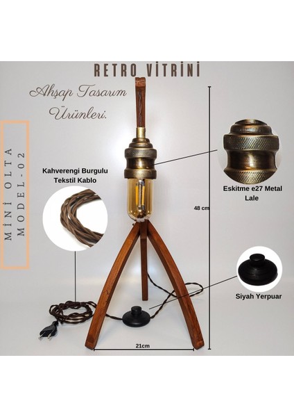 El Yapımı Doğal Dekoratif Ahşap Lamba Mini Olta Model-02.