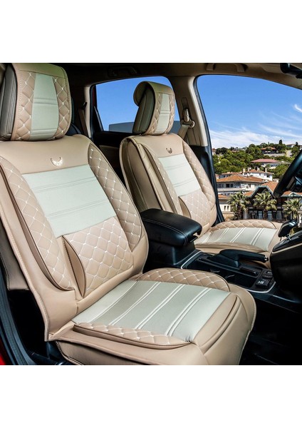 Nissan Navara Yeni Uyumlu Deri Oto Koltuk Kılıfı Ön Arka Set Bej Sc