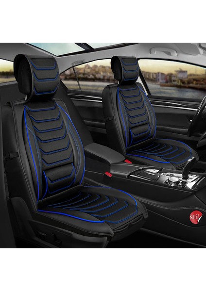 Ford Fusion Uyumlu Lüx Deri Oto Koltuk Kılıfı Ön Arka Takım Siyah Mavi Sc