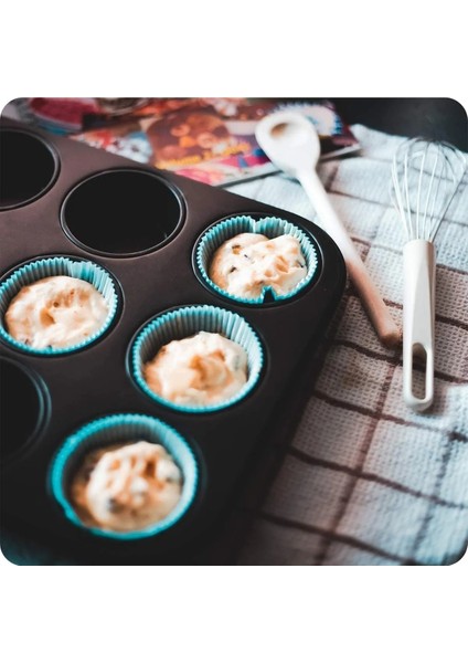 Teflon 12'li Cupcake-Mini Cheesecake ve Muffin Için Yanmaz Tepsi - Kek, Kurabiye, Turta ve Çörek Ka